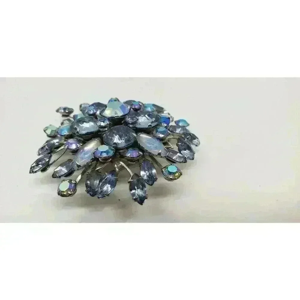 Vintage Blue Brooch Rhinestone & Moonstone Beau Judy Lee Spray Large Statement